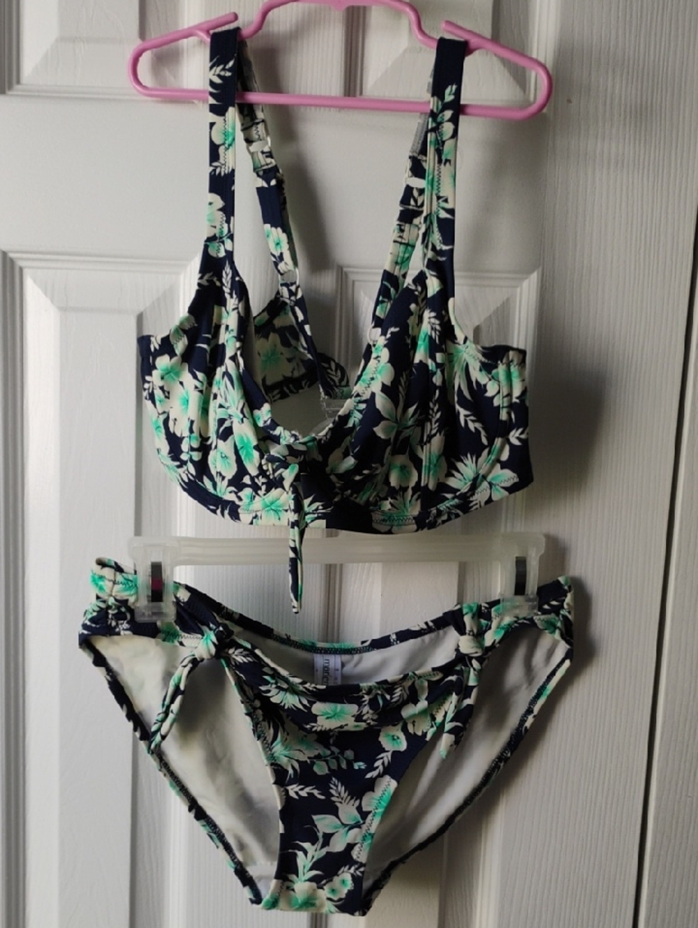 Floral Navy Underwire Bikini Set with Mint Accents